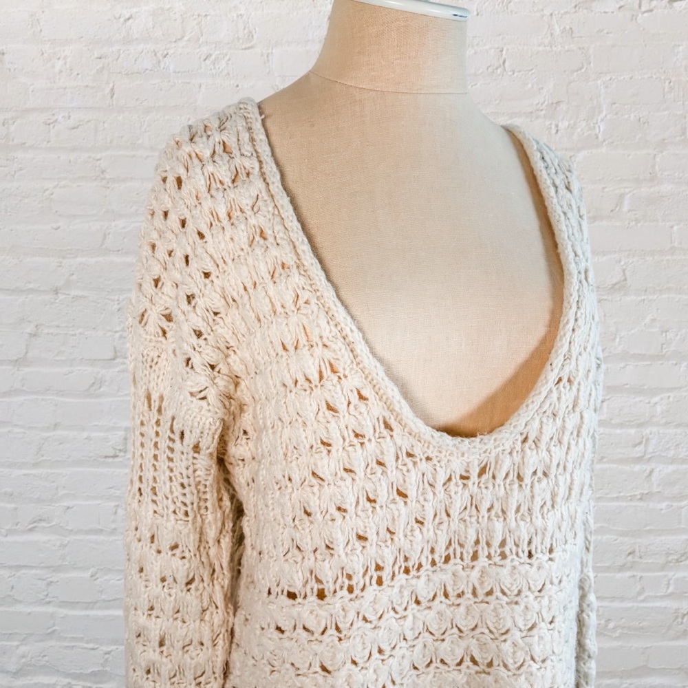 Free People Crashing Waves Wool Blend Pullover Cream Knit Sweater - Picture 10 of 16